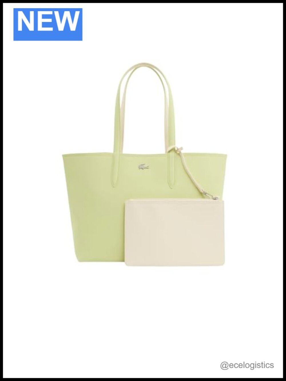 Lacoste Women's Reversible Tote Bag with Pouch, Grained PVC, Fits 15" Laptop